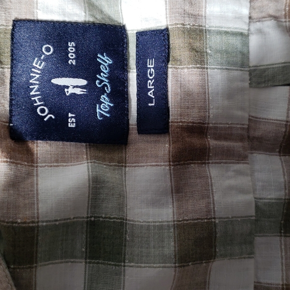 Johnnie-O Top shelf Wada shirt. Palm color. NWT. Sz.L. Plaid l.sleeve - Picture 2 of 6